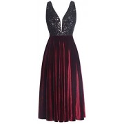 Fazadess Women's Sexy Deep V Neck Vintage Sequin Cocktail Party Swing Dress - Dresses - $63.99 