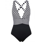 Firpearl Women's One Piece Swimsuit Striped V Plunge Cross Back Monokini Bathing Suit - Swimsuit - $21.99 
