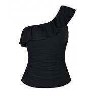 Firpearl Women's Swimsuit Ruched One Shoulder Tankini Ruffle Bathing Suit Top - Swimsuit - $29.99 