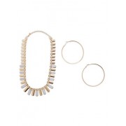 Flat Glitter Metallic Necklace with Hoop Earrings - Earrings - $6.99 
