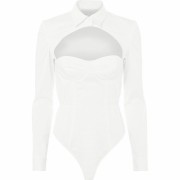 Fleur Du Mal Decollete Bodysuit in White - Майки - длинные - 