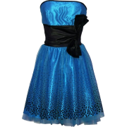 Flocked Polka Dot Strapless Net Holiday Party Gown Cocktail Prom Dress Black/Teal - Dresses - $79.99 