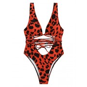 Floerns Women's Sexy Leopard Print Deep V Neck Criss Cross One Piece Swimwear - Swimsuit - $17.99 