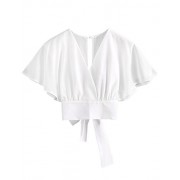 Floerns Women's Summer Cute Short Sleeve Bow Tie Crop Blouse Top - Top - $12.99  ~ 82,52kn