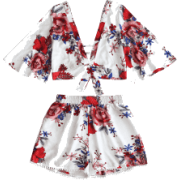 Floral Cropped Top And Lace Trim High Wa - Spodnie - krótkie - $15.99  ~ 13.73€