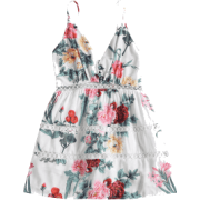 Floral Eyelet Shirred Panel Mini Dress - Cinture - 