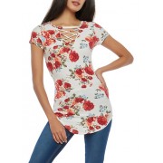 Floral Caged Keyhole Top - Top - $9.99  ~ 8.58€