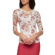 Floral Lace Caged Neck Top - Top - $12.99  ~ 11.16€