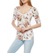 Floral Ruched Sleeve Top - Top - $14.97  ~ 12.86€
