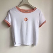 Floral embroidery cotton stretch cotton soft short short sleeves - Koszule - krótkie - $19.99  ~ 17.17€