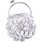 Flower Bloom Rhinestone Encrusted Stamen Side Kiss Frame Clasp Evening Bag Baguette Clutch Handbag Purse w/Detachable Chain Pewter - Torbe s kopčom - $42.50  ~ 269,98kn