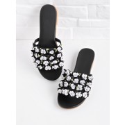 Flower Embellished Slip On Sandals - Sandals - $32.00 