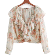 Flower print laminated ruffled shirt - Košulje - kratke - $27.99  ~ 177,81kn