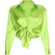 Fluorescent green satin knotted shirt - Košulje - kratke - $27.99  ~ 177,81kn