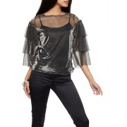 Foil Mesh Tiered Sleeve Top - Top - $16.97  ~ 14.58€
