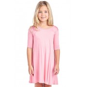 Foshow Girls Short Sleeve Dresses Summer Spring Round Neck Cute T-Shirt Dress Size 6-12 - Dresses - $13.99 