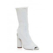Frayed Denim Peep Toe High Heel Booties - Boots - $34.99 