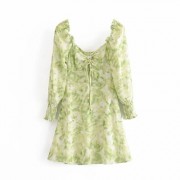 French niche design print drawstring long sleeve beach dressl - Dresses - $27.99 