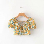 French-style front tie rope puff sleeve shirt sexy print shirt - Koszule - krótkie - $25.99  ~ 22.32€