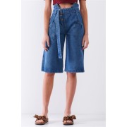 Front Cut-out High-waist Buckle Self-tie Belt Detail Midi Flare Jean Pants - Traperice - $25.30  ~ 160,72kn