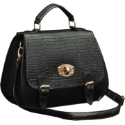 GALIA Vintage Style Crocodile Print Turn Lock Flap Closure Bucklets Doctor Style Office Tote Bowler Satchel Handbag Purse Shoulder Bag Black - Hand bag - $32.50 