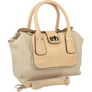 GESINE Faux Crocodile Accents Double Handle Doctor Style Bowler Office Tote Hobo Handbag Purse Shoulder Bag Beige - Hand bag - $42.50 