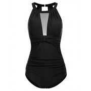 GRACE KARIN Women Solid Color One Piece Swimwear V Neck Bathing Suits CLAF0081 - Swimsuit - $13.99 