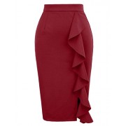 GRACE KARIN Women's Ruffle Bodycon Knee Length Midi Pencil Skirt - Skirts - $9.99 