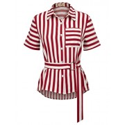 GRACE KARIN Womens Short Sleeve Collar Shirt Striped Blouses Shirt Tops CLAF0068 - Košulje - kratke - $14.99  ~ 95,23kn