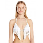 GUESS Women's Solid Padded Triangle Top with Fringe - Swimsuit - $5.88 