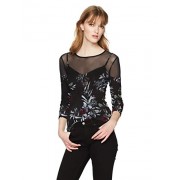 GUESS Women's Three Quarter Sleeve Phoebe Mesh Inset Top - Camicie (corte) - $39.00  ~ 33.50€