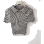 Gentle gray lapel small short short-sleeved T-shirt - Koszule - krótkie - $19.99  ~ 17.17€