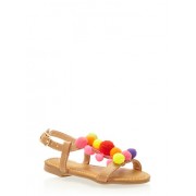 Girls 5-10 Faux Leather Sandals with Pom Pom Accent - Sandals - $12.99 
