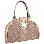 Glamor Black Half-moon Rhinestones Faux Crocodile Top Double Handle Structured Doctor Style Tote Satchel Purse Handbag Evening Shoulder Bag Beige - Hand bag - $39.50 