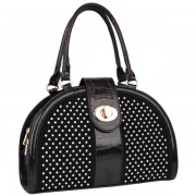 Glamor Black Half-moon Rhinestones Faux Crocodile Top Double Handle Structured Doctor Style Tote Satchel Purse Handbag Evening Shoulder Bag Black - Hand bag - $39.50 