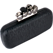 Glamorous Designer Inspired Gothic Skull Studded Ring Closure Hard Case Baguette Evening Clutch Bag Handbag Purse w/2 Detachable Chains Black - Clutch bags - $49.50 