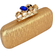 Glamorous Designer Inspired Gothic Skull Studded Ring Closure Hard Case Baguette Evening Clutch Bag Handbag Purse w/2 Detachable Chains Gold - Clutch bags - $49.50 
