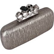 Glamorous Designer Inspired Gothic Skull Studded Ring Closure Hard Case Baguette Evening Clutch Bag Handbag Purse w/2 Detachable Chains Pewter - Clutch bags - $49.50 