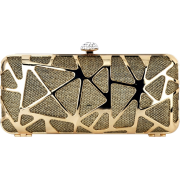 Glitzy Abstract Glitter Frosting Rhinestone Clasp Long Hard Case Box Clutch Baguette Evening Bag Purse Minaudiere Gold - Clutch bags - $24.50 