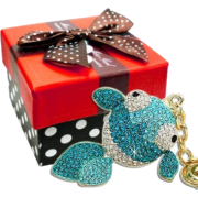 Gold Fish Rhinestone Bling Crystals Handbag Charm Keychain Key Clip Holder w/Gift Box Blue - Accessories - $19.50 