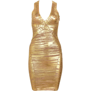 Gold Striped Foil Print Bandag Dresses - Dresses - $135.00 