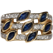 Gold Natural Diamond Sapphire ring 1980s - Prstenje - 