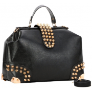 Gothic Black Gold Studded Doctor Style Top Handle Office Tote Bowler Handbag Satchel Purse Shoulder Bag - Hand bag - $29.99 