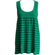 Green Horizontal Striped Seamless Tunic Dress Smocking Top - Tunic - $15.50 