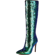 Green Sequins Knee High boots - Сопоги - 