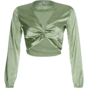 Green V-neck satin long-sleeved slim sho - Košulje - kratke - $25.99  ~ 165,10kn