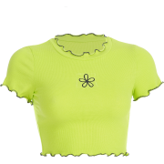 Green wavy side flower embroidery short - Košulje - kratke - $17.99  ~ 114,28kn