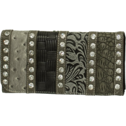 Grey Mixed Bejeweled Leatherette Tri-fold Wallet - Wallets - $25.00 