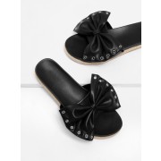 Grommet Detail Bow Flat Sandals - Sandals - $32.00 
