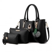 H.Tavel 3pc Women's Faux Leather Handbags Business Top Handle Shoulder Tote Bag Cross Wallet Purse - Bag - $32.88 